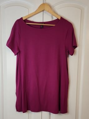 Eileen Fisher Petite Magenta Fuschia Pink Tencel Stretch A-Line Tunic Top Sz PM